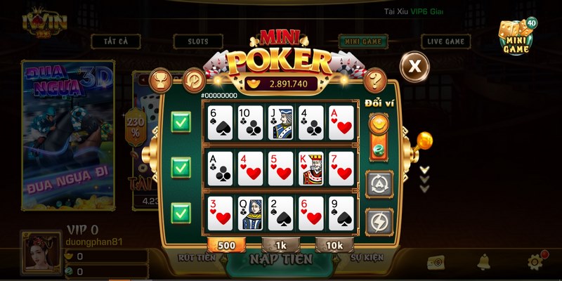 Mini Poker Cổng Game IWIN Club đổi thưởng