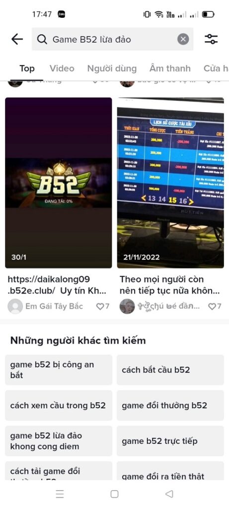 game B52 lừa đảo người chơi trên tiktok