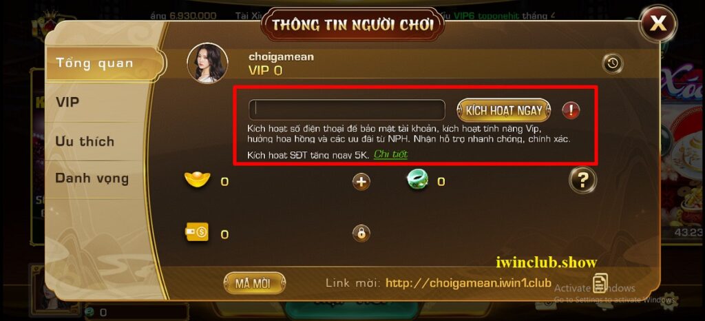 xác thực thông tin tài khoản IWIN CLUB