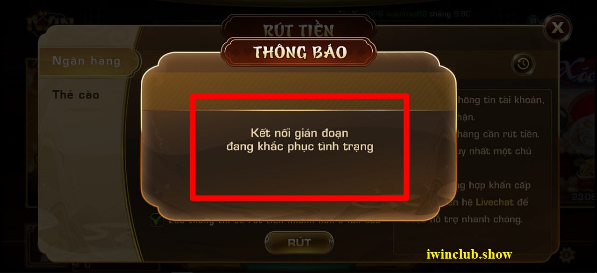 kiểm tra kết nối mạng khi rút tiền