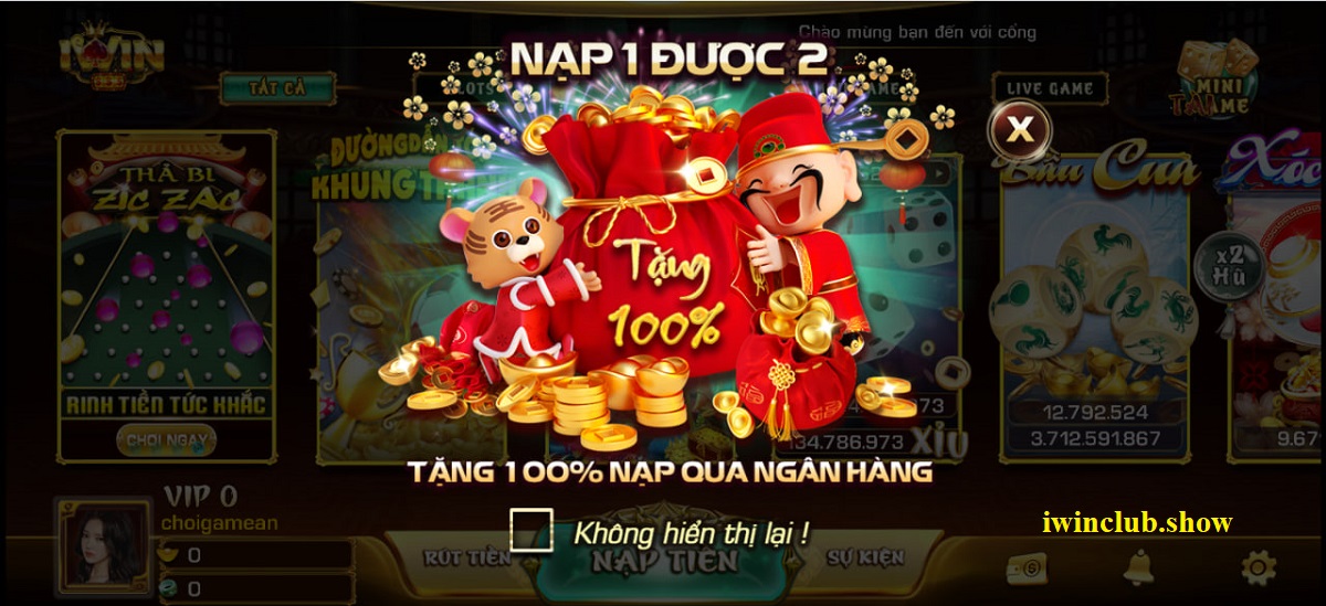 sự kiện khuyến mãi nạp tiền 100% iwinclub