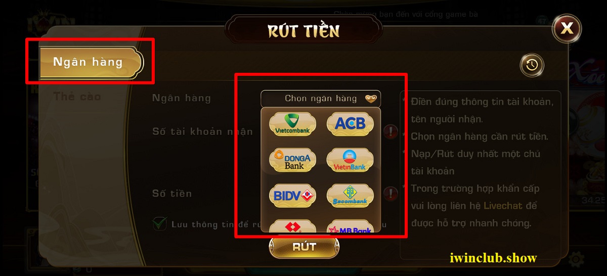 lựa chọn ngân hàng để rút tiền